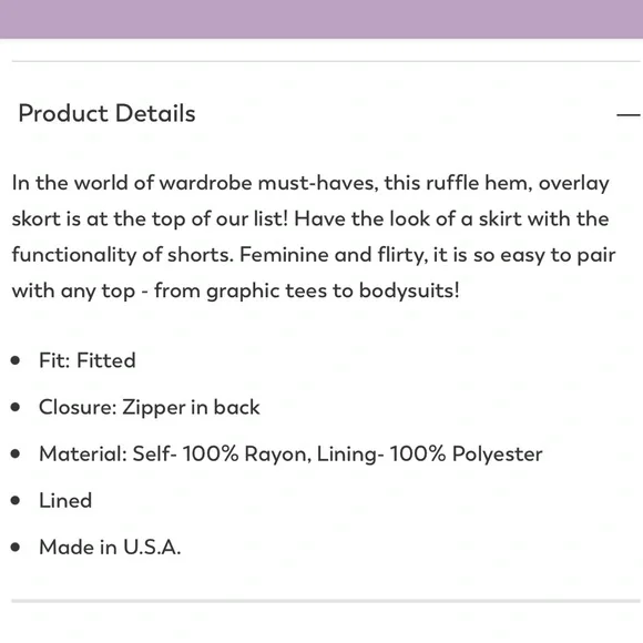 ALTAR’D STATE : Blue Floral Skort w Wrap-Look Layer & Ruffle - Picture 8 of 8